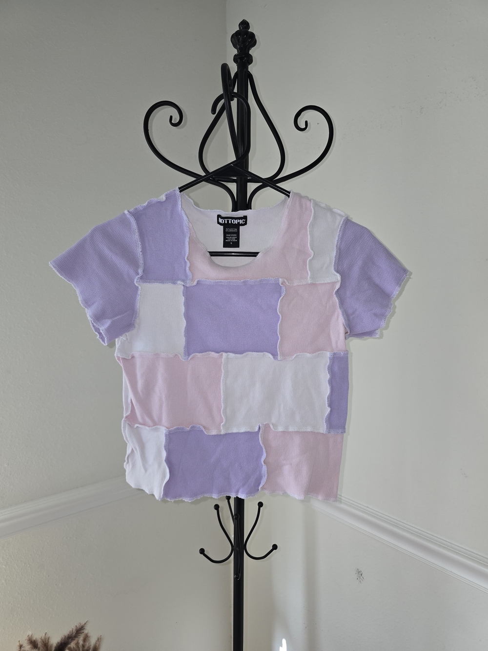 Hot Topic Pastel Patchwork Crop Top - Lavender, Pink, White Small